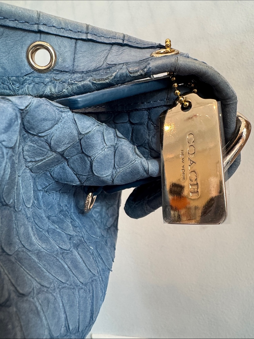 Coach Blue Croc-Embossed Crossbody Tote - Picture 7 of 8